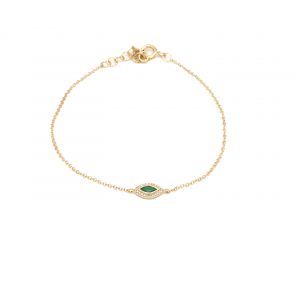 Bezel Set Emerald with Diamond Halo Chain Bracelet