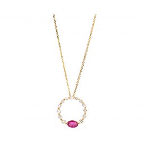 Diamond Open Circle Pendant with Ruby Necklace