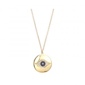 Sapphire, Black Diamond, and Diamond Eye Locket Necklace