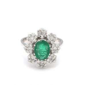 Emerald and Diamond Floral Cluster Ring