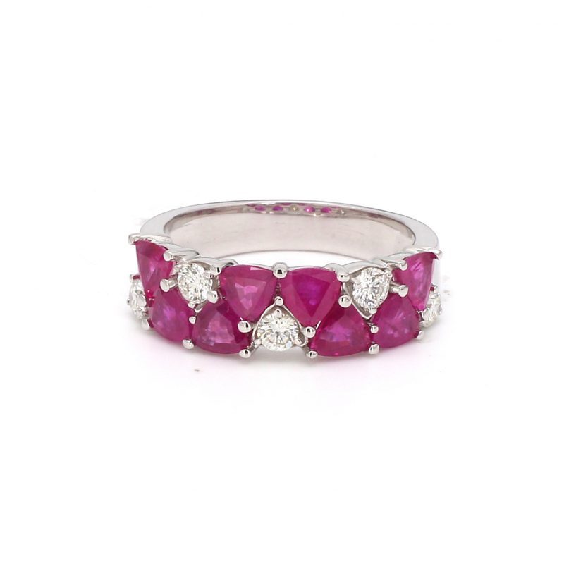 Ruby and Diamond Two Row Band Ring