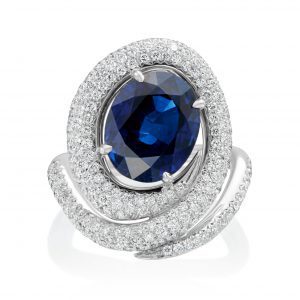 Gumuchian 18kt White Gold Diamond Oval Blue Sapphire Maze Ring Bailey's Fine Jewelry