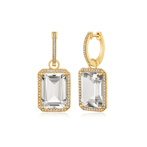 Diamond with White Topaz Charm Drop Huggie Hoop Earrings Sale Bailey's Fine Jewelry