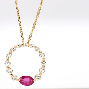 Diamond Open Circle Pendant with Ruby Necklace