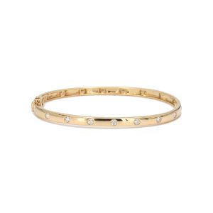 Yellow Gold Bangle With Inlay Stationed Diamonds