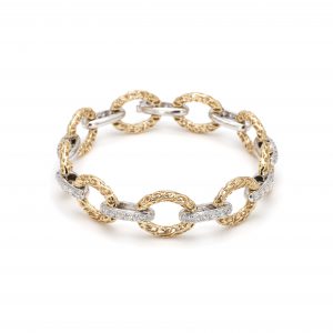 Oval Filigree Openwork Link Bracelet with Diamonds