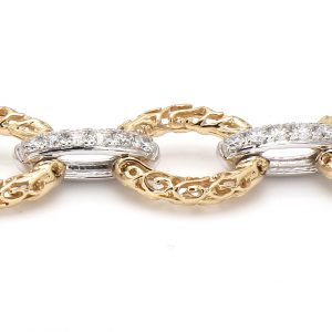 Oval Filigree Openwork Link Bracelet with Diamonds