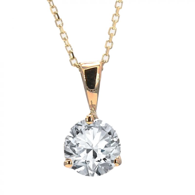 Solitaire Diamond Pendant Necklace in 14k Yellow Gold