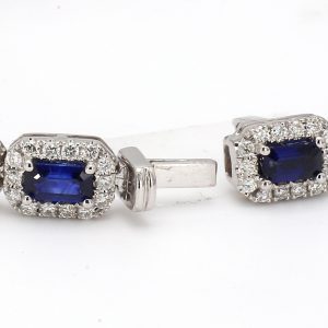 Emerald Cut Sapphire and Diamond Halo Line Bracelet