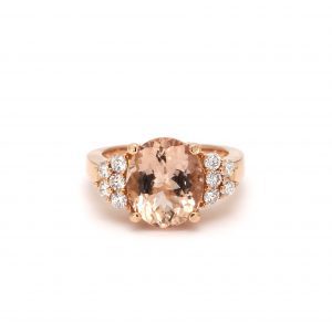 Oval Morganite Ring With Diamond Clusters in Rose Gold Setting