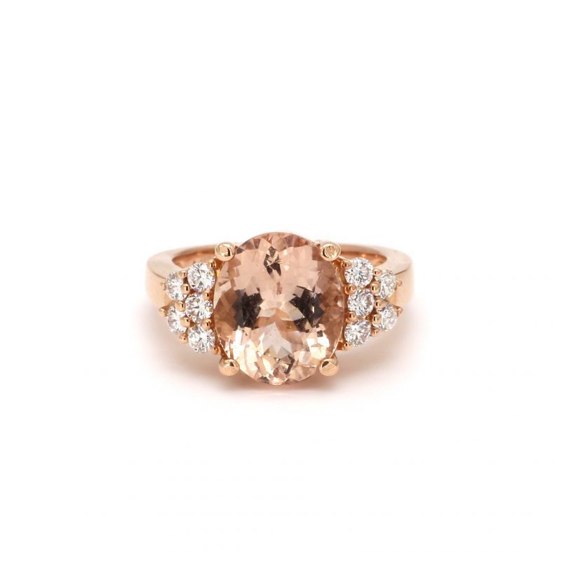Pear Shaped Morganite & Diamond Ring in 18K Rose Gold | HN JEWELRY