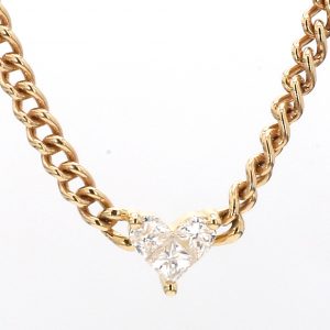 Chain Link with Cluster Diamond Heart Station Necklace