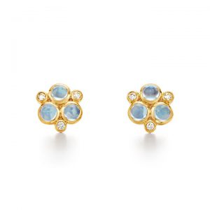 Temple St. Clair Royal Blue Moonstone 18kt Gold and Blue Moonstones with Diamonds Cluster Stud Earrings