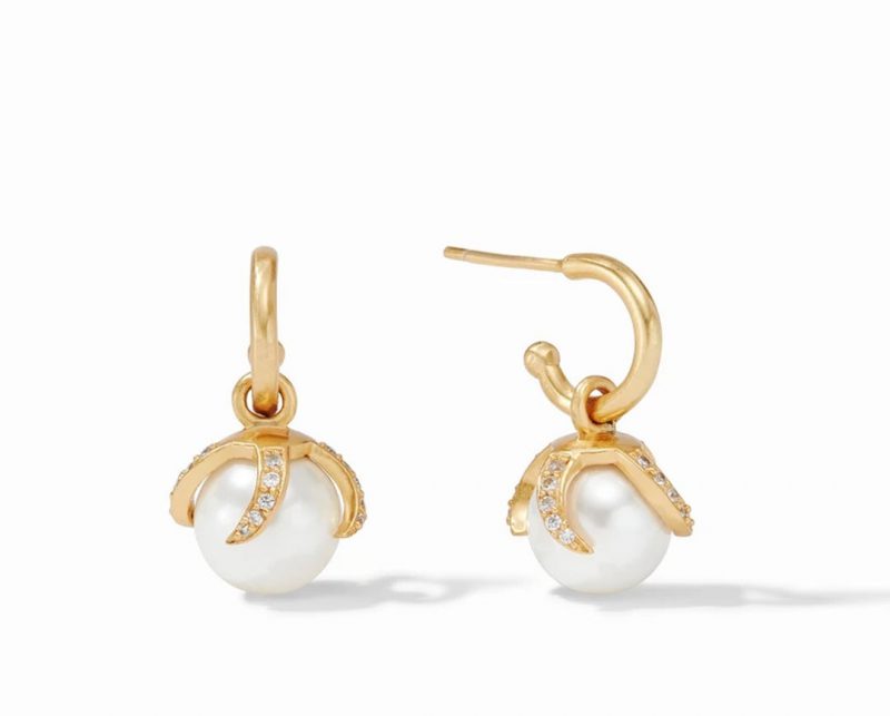 Julie Vos Juliet Hoop and Charm Earrings with Pearl and Cubic Zirconia
