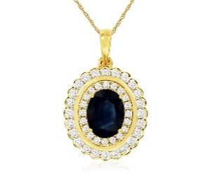 Oval Sapphire with Double Diamond Halo Pendant Necklace