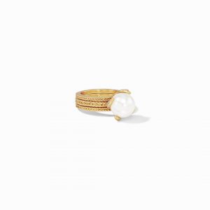 Julie Vos Juliet Ring Set with Pearl and Cubic Zirconia