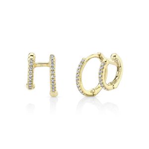 Double Huggie Diamond Hoop Earrings