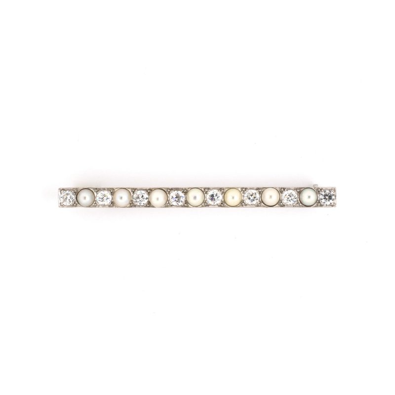 Bailey's Estate Platinum Art Deco Pin With Alternating Diamond and Pearls