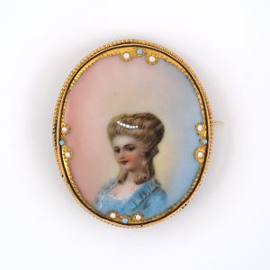 Bailey's Estate Hand Painted Portrait of Victorian Women Pin