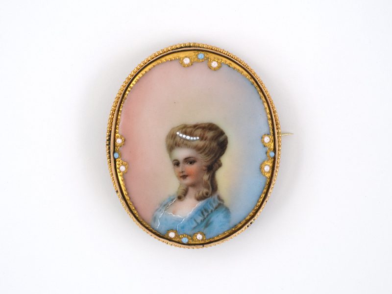 Bailey's Estate Hand Painted Portrait of Victorian Women Pin