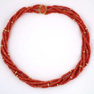 Bailey's Estate Coral and Gold 5 Strand Beaded Necklace