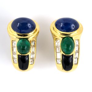 Bailey's Estate Sapphire, Emerald, Black Onyx and Diamond Huggie Earrings