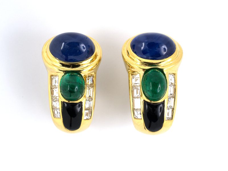 Bailey's Estate Sapphire, Emerald, Black Onyx and Diamond Huggie Earrings