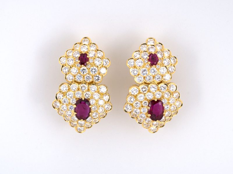 Bailey's Estate Ruby Centers and Diamond Cluster Drop Earrings