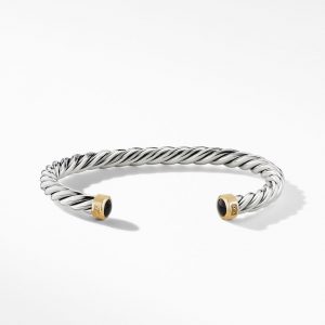 Cable Cuff Bracelet with 18K Yellow Gold and Black Onyx