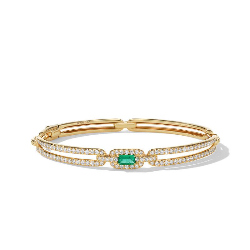 Stax Single Link Bracelet in 18K Yellow Gold with Emerald and Pav� Diamonds