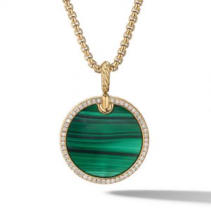 DY Elements Disc Pendant in 18K Yellow Gold with Malachite and Pav� Diamond Rim