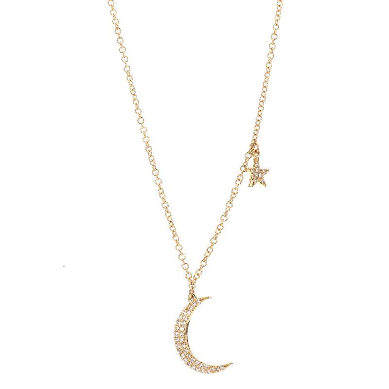 Diamond Moon and Star Charm Necklace