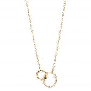 Interlocking Diamond and Beaded Circle Pendant Necklace