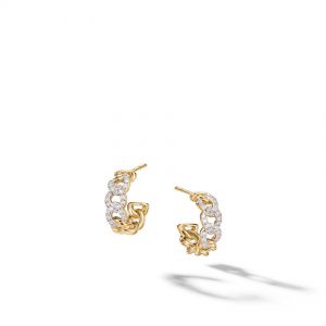 Belmont Curb Link Small Hoop Earrings in 18K Yellow Gold with Pav� Diamonds