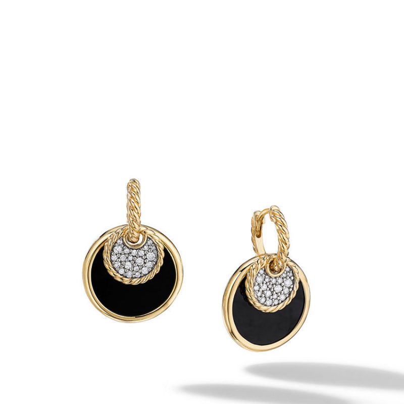 DY Elements Convertible Drop Earrings in 18K Yellow Gold with Black Onyx and Mother of Pearl and Pav� Diamonds