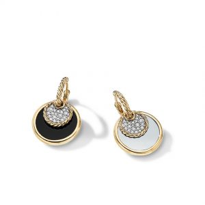 DY Elements Convertible Drop Earrings in 18K Yellow Gold with Black Onyx and Mother of Pearl and Pav� Diamonds