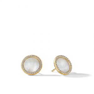 DY Elements Button Earrings in 18K Yellow Gold with Mother of Pearl and Pav� Diamonds