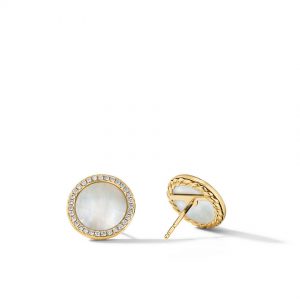 DY Elements Button Earrings in 18K Yellow Gold with Mother of Pearl and Pav� Diamonds
