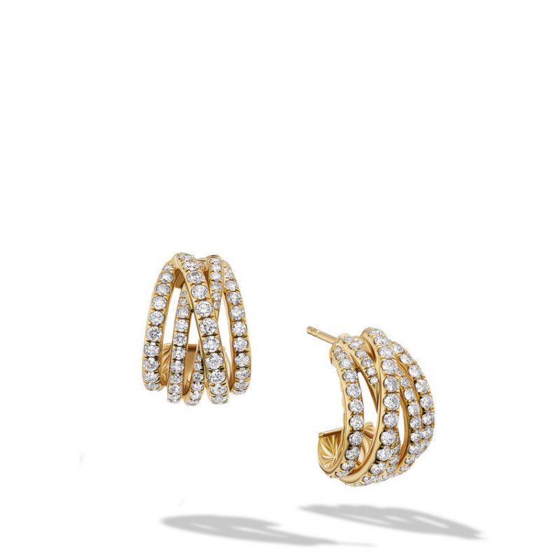 Pav� Crossover Shrimp Earrings in 18K Yellow Gold with Diamonds