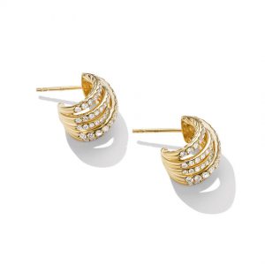Pav� Crossover Shrimp Earrings in 18K Yellow Gold with Diamonds