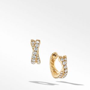 Pav� Crossover Hoop Earrings in 18K Yellow Gold with Diamonds