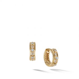 Modern Renaissance Huggie Earrings in 18K Yellow Gold with Full Pav� Diamonds