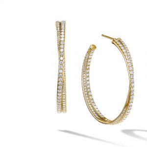 Pav� Crossover Hoop Earrings in 18K Yellow Gold with Diamonds