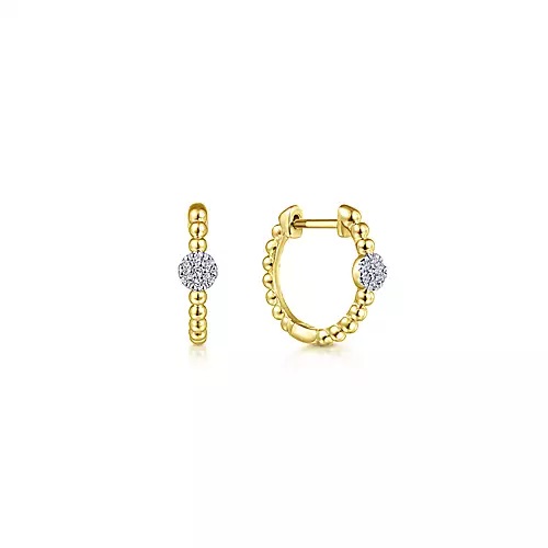 Beaded Huggie Hoops with Pave Diamond Station