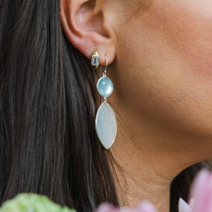 Huggie Hoop Earrings with Sky Blue Topaz Gemstones