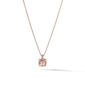 Chatelaine Pav� Bezel Pendant Necklace in 18K Rose Gold with Morganite