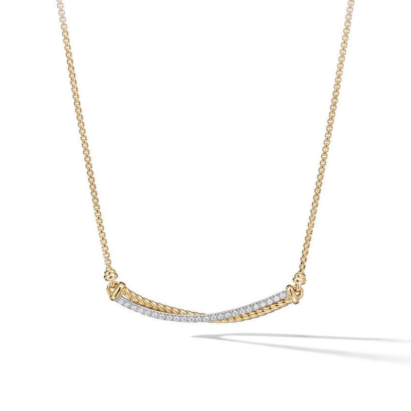Crossover Bar Necklace in 18K Gold with Diamonds
