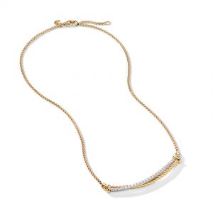 Crossover Bar Necklace in 18K Gold with Diamonds