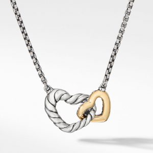 Cable Collectibles� Double Heart Necklace with 18K Yellow Gold