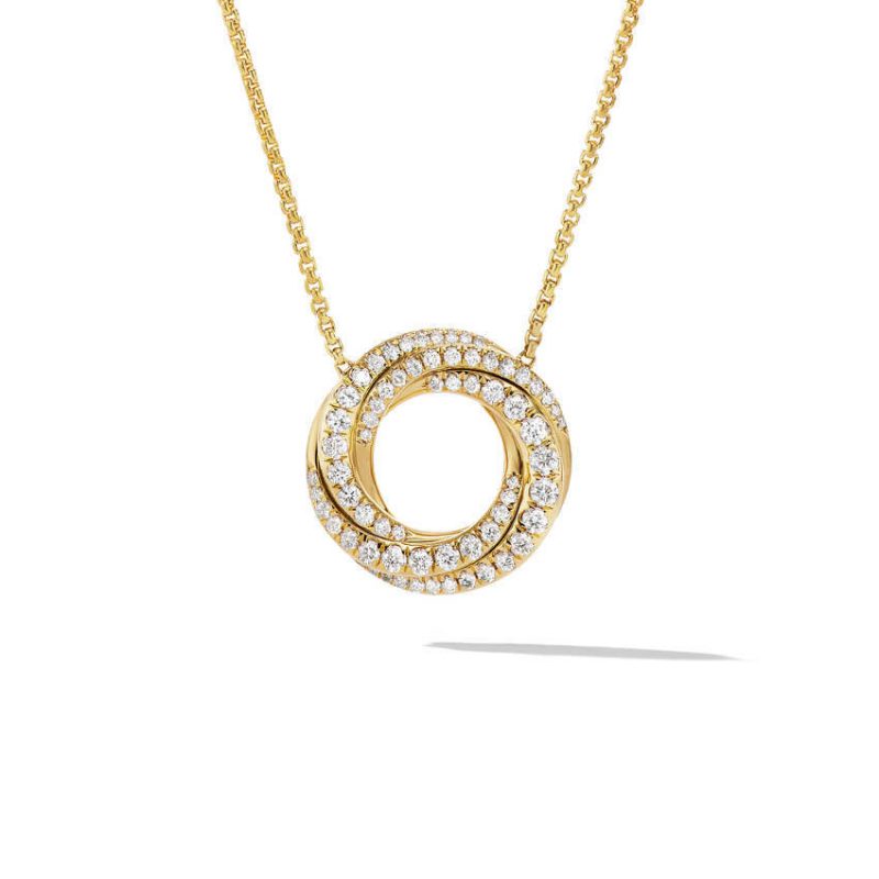Petite Pav� Crossover Pendant Necklace in 18K Yellow Gold with Diamonds